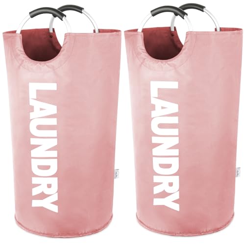 2 Pack Laundry Hampers 130L，Large Laundry Baskets with Handles, Freestanding Tall Cloth Hamper Bag – Dirty Fabric Laundry Bags for College Dorm，Laundry Room, Sturdy, Lightweight – XXL Pink - color: Pink, size: 130L(2 Pack)