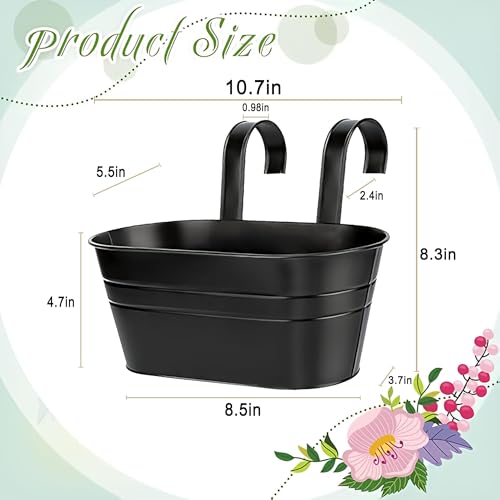 10.6 Inch 3 Pack Long Slot Wrought Iron Hanging Flower Pots Small Metal Hanging Flower Basket with Removable Hooks and Drainage Holes Suitable for Porch Railing Balcony Fence Garden (HS)