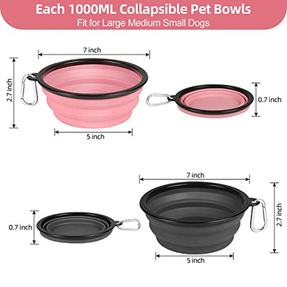 Kytely Large Collapsible Dog Bowls 2 Pack, 34oz Foldable Dog Travel Bowl, Portable Pet Water Food Bowl with Clasp, Pet Cat Feeding Cup Dish for Traveling, Walking, Hiking (Pink+Grey) - color: Grey & Pink