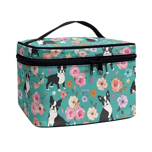 Cosmetic Bags Pug Dog Flower Printed Makeup Organizer Case for Women Ladies Multifunctional Toiletry Bursh Holder Purse Bathroom Receive Bag - color: Pug Dog Flower