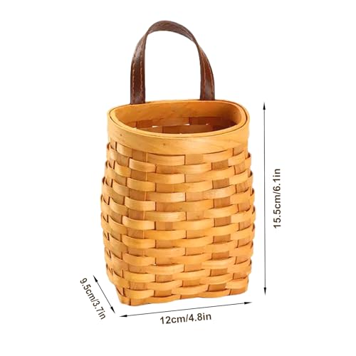 Hanging Wall Basket Wood Woven Basket, Small Hanging Basket for Wall Decor, Decorative Flower Basket for Front Door