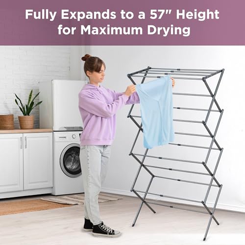 BLACK+DECKER 4-Tier Expandable Collapsible Clothes Drying Rack, Telescopic Height, Foldable Space-Saving Laundry Air Dryer for Towels, Shirts & Delicates – Durable Steel, No Tools Needed - color: Silver/Grey