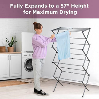 BLACK+DECKER 4-Tier Expandable Collapsible Clothes Drying Rack, Telescopic Height, Foldable Space-Saving Laundry Air Dryer for Towels, Shirts & Delicates – Durable Steel, No Tools Needed - color: Silver/Grey