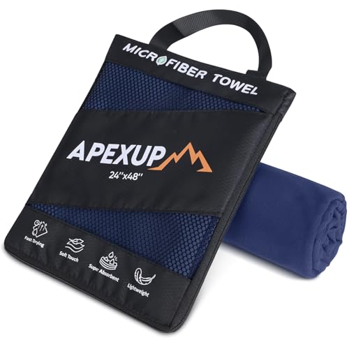 APEXUP Microfiber Travel Towel, Ultra Absorbent Quick Dry Towels, Lightweight Gym Sports Camping Towel for Workout, Yoga, Beach, Shower, Swimming (48"×24", Navy Blue) - color: Navy Blue, size: 48"×24" Single