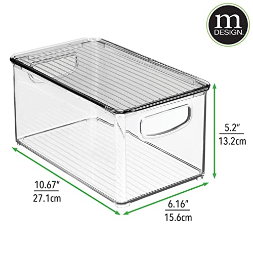 mDesign Plastic Deep Storage Bin Box Container with Lid and Built-In Handles - Organization for Fruit, Snacks, or Food in Kitchen Pantry, Cabinet, Cupboard, Ligne Collection, 4 Pack, Clear/Smoke Gray