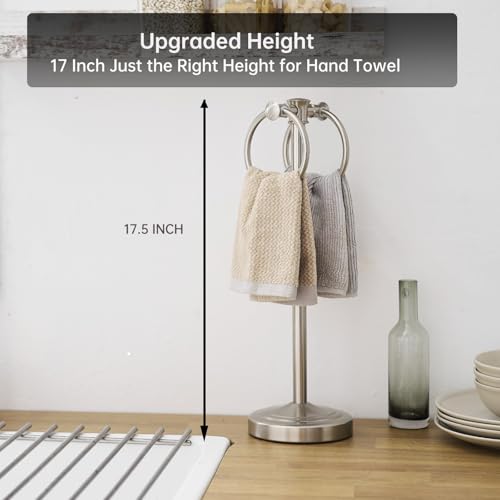 Hoimpro 17" Brushed Nickel Standing Towel Rack Bracket, Double Towel Ring Hand Towel Free Stand Holder Bathroom Hardware Accessories Set, Towel Bar for Bathroom Vanities and Kitchen Countertops - color: Brushed Nickel