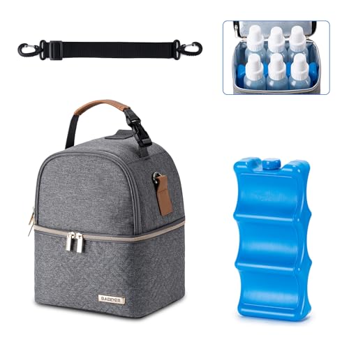 Breastmilk Cooler Bag with Ice Pack Fits 6 Baby Bottles up to 9 Ounce, Breast Milk Pump Cooler Bag with Shoulder Strap for Nursing Mom Daycare, Work, Travel- Dark Grey - color: Deep Grey