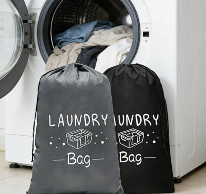2 Pack XL Travel Laundry Bag, Dirty Clothes Organizer with Drawstring, Large Enough to Hold 4 Loads of Laundry， Easy Fit a Laundry Hamper or Basket，24" x 36" - color: Grey&Black