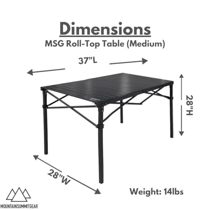 MOUNTAIN SUMMIT GEAR Heavy-Duty Roll-Top Table for Camping - Portable Aluminum-Top Folding Table with Steel Frame by Caddis Sports (Medium) - size: Medium