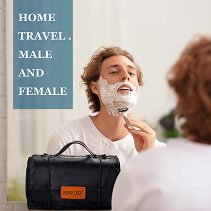 BONNY DODO Toiletry Travel Bag Can Hanging Large Roll-Up Makeup Organizer Bag with 3 Detachable Transparent Mesh Folding Cosmetic Travel Bags for Women & Men Black Toiletries Organizer Bag - size: Large