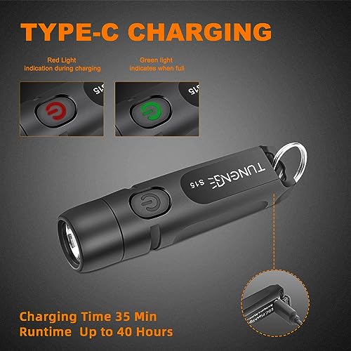 Rechargeable Keychain Flashlights, 650 High Lumens EDC Pocket Flashlights, Mini Flashlight Be Used for Camping Outdoors Emergency（Black） - color: Black