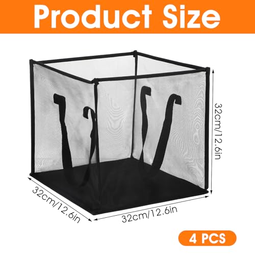 4 Pcs Pop Up Laundry Baskets - Mesh Collapsibles Laundry Hampers Storage with Handle - Foldable for Washing Storage, Great for The Kids Room, College Dorm, Travel Organizer (Black)