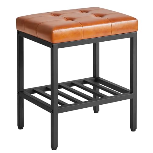 IBUYKE Rectangular Makeup Stool with Adjustable Feet and Storage Space, Footrest Chair, PU Vanity Seat, Multi-Use as Small Side Table or Ottoman, for Bedroom, Light Brown WBD017J - color: Light Brown, size: Rectangular