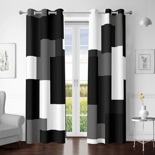 Tyrot Black Grey 100% Blackout Curtains for Bedroom 63 inch Length 2 Panels Set White Grey Modern Abstract Geometric Black Out Curtains Insulated Room Darkening Window Drapes for Living Room, 42Wx63L - color: Grey, size: 42"W x 63"L (Pack of 2)