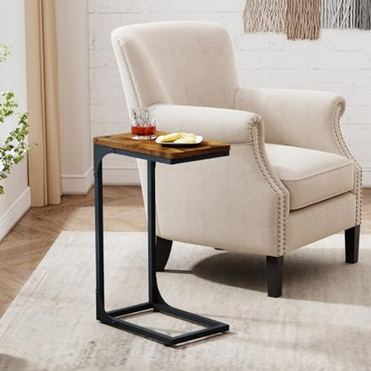 QEEIG Narrow C Shaped Side Table Set of 2 Living Room Sets Slim Couch Tray Tables Skinny Thin Small Farmhouse 9.5 inch Width, Rustic Brown (017-24BN) - color: A. Brown, size: 9.5" Width
