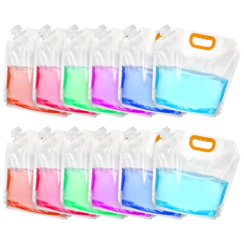 12 Pack 1.3 Gallon Foldable Water Storage Bags, Emergency Water Jug Container Bag Freezable Carrier Tank Storage Pouch for Outdoor Sport Camping Hiking Riding Mountaineer