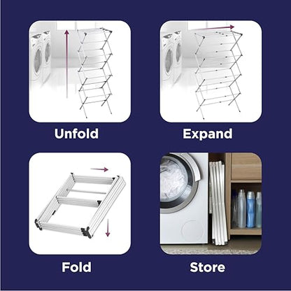 BLACK+DECKER 4-Tier Expandable Collapsible Clothes Drying Rack, Telescopic Height, Foldable Space-Saving Laundry Air Dryer for Towels, Shirts & Delicates – Durable Steel, No Tools Needed - color: White/Grey