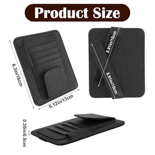 Small Leather Car Sun Visor Organizer with Storage Pouch & Sunglasses Clip, Auto Card Holder Registration/Insurance Slot, Credit Card Pockets, Automotive Interior Organizer for Cars Sun Visor(Black)
