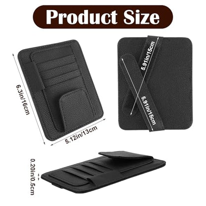Small Leather Car Sun Visor Organizer with Storage Pouch & Sunglasses Clip, Auto Card Holder Registration/Insurance Slot, Credit Card Pockets, Automotive Interior Organizer for Cars Sun Visor(Black)