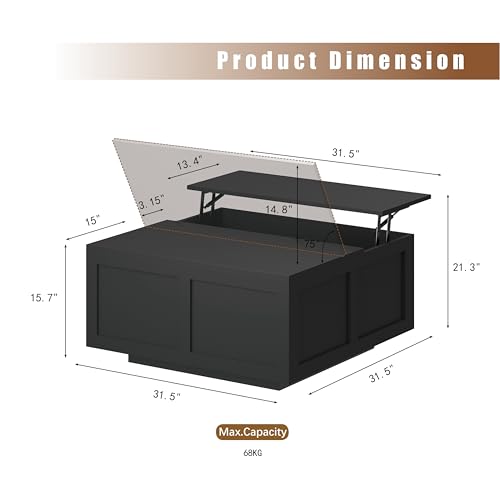 HedoAjim Lift Top Coffee Table with Storage, 31.5" Square Black Coffee Table with Large Hidden Storage, Wood Living Room Table Center Table for Living Room Dining Reception Room - color: Black