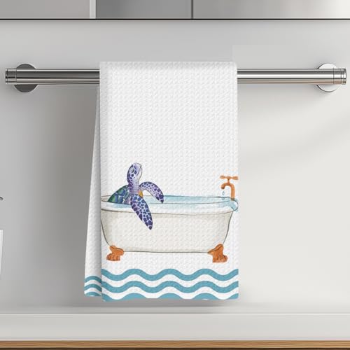Turtle Bathroom Towels 24x14 Inch, Toilet Bowl Bathtub Durable Microfiber Kitchen Towels, Tortoise Waffle Weave Hand Tea Towel for Kitchen Home Bathroom Decor, Sea Turtle Gifts for Women Friend-01 - color: Multicolor 01157