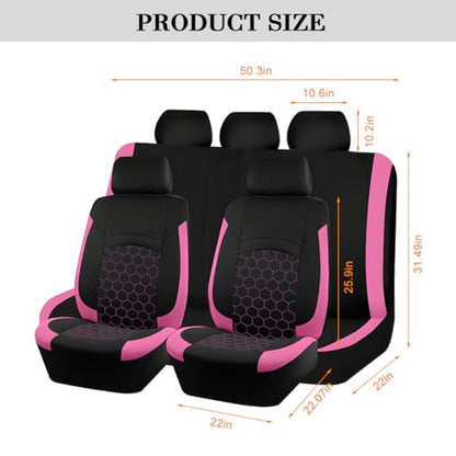 Car Seat Cover Full Sets, Polyester Foam Breathable Waterproof Vehicle Split Front Rear Seat Protectors, Automotive Interior Chair Cushion Pad, Universal for SUV RV Truck (Pink) - color: Pink