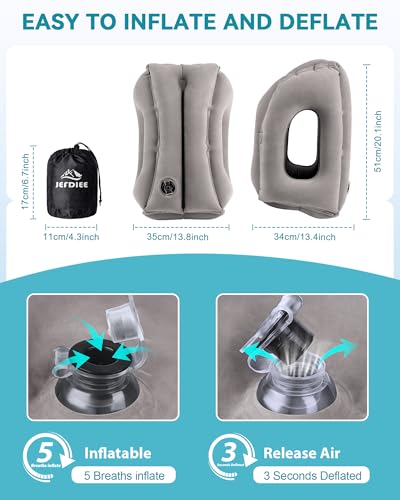 Inflatable Travel Pillow, Airplane Neck Pillow Comfortably Supports Head and Chin for Airplanes, Trains, Cars Office Napping on The Tray Table (Grey) - color: Grey(upgraded)