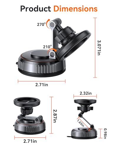 Miracase for MagSafe Car Mount[3600gf Strong Magnet & 89+LBS Suction Base]Vacuum Magnetic Phone Holders for Your Car, 360° Adjustable Dashboard & Windshield Mount with Dash Accents for All Smartphones