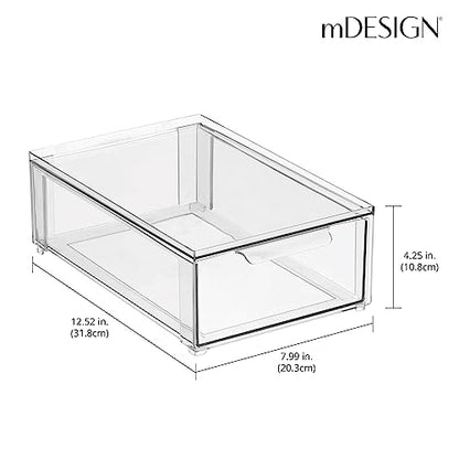 mDesign Plastic Stackable Bathroom Storage Organizer Bin with Pull Out Drawer for Cabinet, Vanity, Shelf, Cupboard, Cabinet, or Closet Organization - Lumiere Collection - 8 Pack - (Clear, 8 x 12 x 4) - size: 8 x 12 x 4 (Pack of 8)