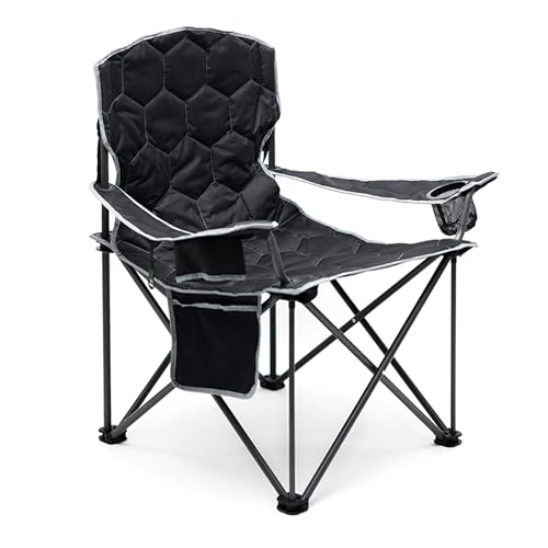 SUNNYFEEL Oversized Camping Chair for Big Tall Adults, Heavy Duty Folding Camp Chair Supports 500 lbs, Padded High Back Lawn Chair with Cup Holder Portable Outdoor Chair for Camping, Fishing & Beach - color: Bk-1pc