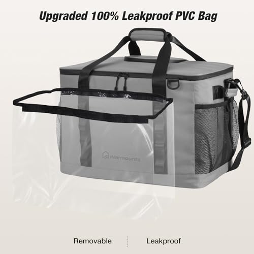 WARMOUNTS Insulated Cooler Bag 48/75 Cans, Soft Sided Portable Lunch Bag Coolers w/Zippered Top, Leak Proof PVC Interlayer, 5-Layer Insulation Large Ice Chest Bag for Travel, Camping, Beach, Picnic - color: Gray