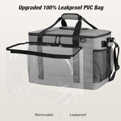 WARMOUNTS Insulated Cooler Bag 48/75 Cans, Soft Sided Portable Lunch Bag Coolers w/Zippered Top, Leak Proof PVC Interlayer, 5-Layer Insulation Large Ice Chest Bag for Travel, Camping, Beach, Picnic - color: Gray