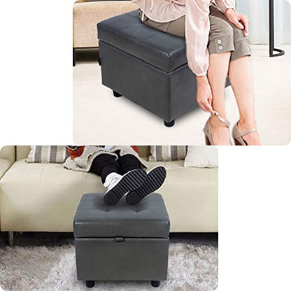 H&B Luxuries Tufted Leather Square Flip Top Storage Ottoman Cube Foot Rest (Grey with Storage) - color: Grey With Storage