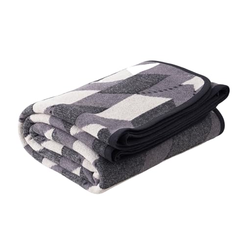 PuTian Merino Wool Blanket - Large Warm Soft Washable Camp Blanket Throw for Bed Couch Camping Outdoor Travel Emergency, Grey Geometry - color: Grey Geometry, size: 63x87
