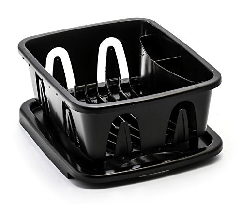 Camco RV Mini Dish Drainer & Tray - Features a Sloped Drain Tray Design, Heavy-Duty Construction - Ideal for Small Spaces, Apartments, Boats, and More -9.5"L x 11.7"W x 4.75"H - Black (43512) - size: One-Size