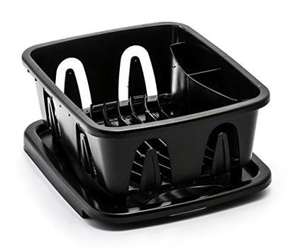 Camco RV Mini Dish Drainer & Tray - Features a Sloped Drain Tray Design, Heavy-Duty Construction - Ideal for Small Spaces, Apartments, Boats, and More -9.5"L x 11.7"W x 4.75"H - Black (43512) - size: One-Size