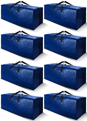 Cosy Family 8 Pack Heavy Duty Extra Large Moving Bags with Backpack Straps - Strong Handles & Zippers, Storage Totes For Space Saving, Fold Flat, Alternative to Moving Box (40 gal, Blue) - color: Blue, size: 40 gal-Pack of 8