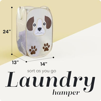 Pop Up Laundry Hamper, Cute Puppy Collapsible Mesh Basket 71L with Reinforced Handles and Side Pocket - Foldable Pop Up Hamper for Dorm, Travel, Kids Room - Handy Laundry (Puppy) - color: Puppy
