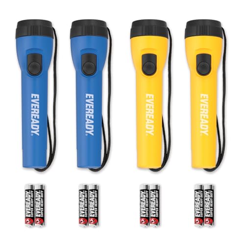EVEREADY LED Flashlights (4-Pack), Bright Flashlights for Emergencies and Camping Gear, Flash Light with AA Batteries Included, Blue/Yellow (4-Pack) - color: Yellow / Blue, size: 4 Pack