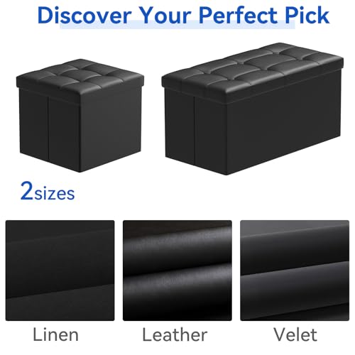 BRIAN & DANY 30 Inches Storage Ottoman Bench, Faux Leather Ottoman with Storage, Folding Bench Shoe, Foot Rest Stool, for Living Room, Black - color: Leather-black