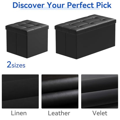 BRIAN & DANY 30 Inches Storage Ottoman Bench, Faux Leather Ottoman with Storage, Folding Bench Shoe, Foot Rest Stool, for Living Room, Black - color: Leather-black