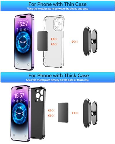 【2-Pack】 Magnetic Phone Holder for car, [ Super Strong Magnet ] [ with 4 Metal Plate ] Cell Phone carmount for iPhone Magnetic [ 360° Rotation ] Universal Dashboard Adhesive Car Magnetic Phone Mount