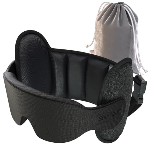 SARISUN Upgraded Travel Pillow, U-Shaped Airplane Head Strap for All Heights, 360° Support, 3D Sleep Mask, 100% Light Blocking, Long Flights Essentials Headrest, Stop Bobblehead, Black - color: Black, size: Airplane Seats with Headrest