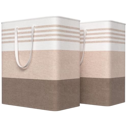 WOWBOX 2 Pack Laundry Baskets, Laundry Hampers, Freestanding Dirty Clothes Hampers with Reinforced Handles & Cross Stitch & Waterproof Coating, for Laundry Bedroom Bathroom Dorm,100L Khaki - color: Khaki, size: 100L
