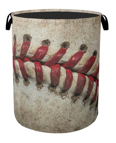 Baseball Laundry Basket with Handles - Extra Large Foldable Hamper for Bathroom/Laundry/Bedroom/Dorm, Washable Fabric Storage Bin - color: Retro Baseball