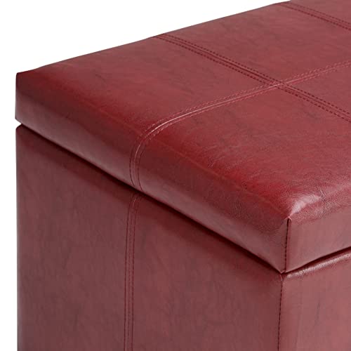 SIMPLIHOME Dover Storage Ottoman Bench - 36 inch Wide Upholstered Vegan Leather Rectangular Lift-Top Ottoman in Radicchio Red, Contemporary Bench for Living Room with Safety Hinges - color: Radicchio Red