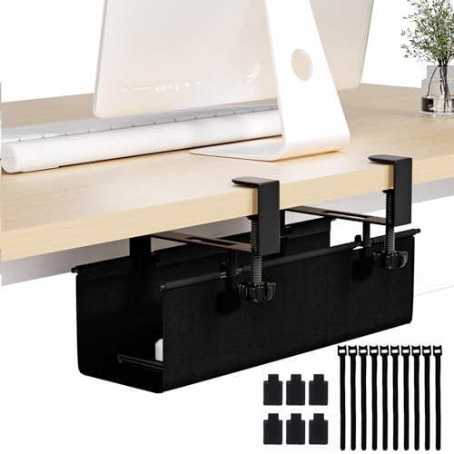 Under Desk Cable Management Tray 15.7" - No Drill Computer Wire Organizer Cable Tray, Cord Hider Clamp Mount with 16X Cable Ties PC Cables Management Cord Holder for Office/Home (Upgrade Fabric,Black) - color: Black, size: 15.7''