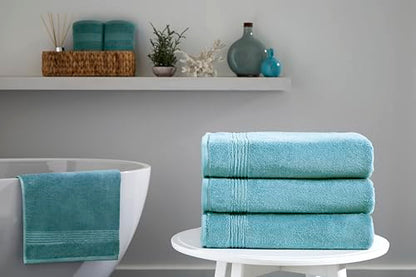Ozdilek 4-Piece Bath Towels, 27x54, 100% Turkish Cotton, Luxury Quick Dry, Extra Large, Fade-Resistant, Eco-Friendly, Spa Towel, Comfortable (Milky Blue) - color: Milky Blue