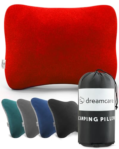 DREAMCARE Camping Pillow, Memory Foam Travel Pillow, Camping Accessories - Small Pillow Camping Essentials Camping Pillows for Sleeping, Backpacking Pillow, Travel Pillows for Sleeping (Small,Red)