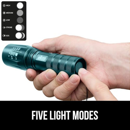 GORILLA GRIP Powerful LED Tactical Flashlight, 750 FT High Lumens 5 Adjustable Modes, Water Resistant, Ultra Bright Zoom Flashlights, Small Mini Flash Light, Camping, Night Dog Walking, Teal Blue - color: Teal Blue